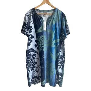 Chico's Shelly Floral Block Print Cotton T-shirt Dress 3 or XL NEW